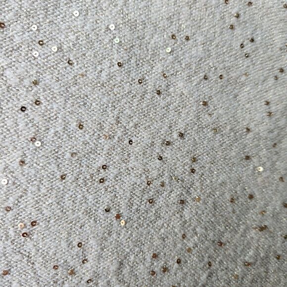 LOFT Gold Sparkle V-neck Sweater Cream/ Beige MEDIUM Puff Sleeve, Knit, Sequins - Picture 3 of 6